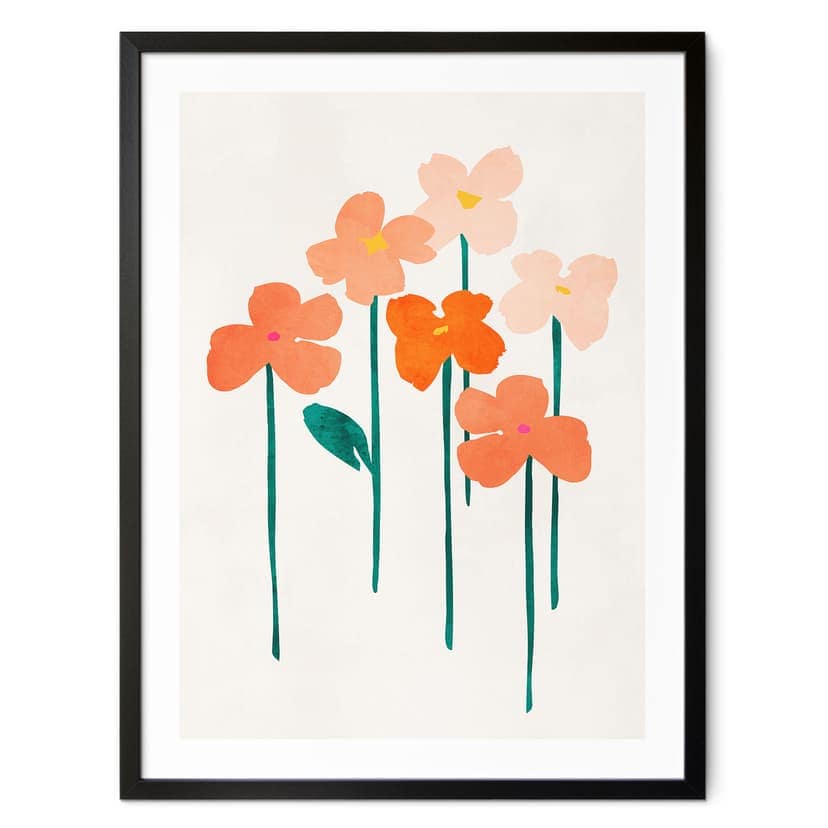 Poster Små blommor i persikofärger - Kubistika