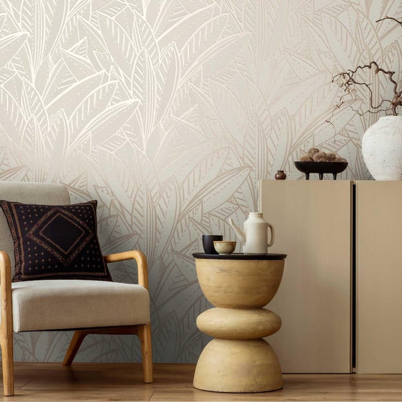 Djungel tapet med bladmönster kräm beige - modern Icke-vävd tapet diskret & elegant