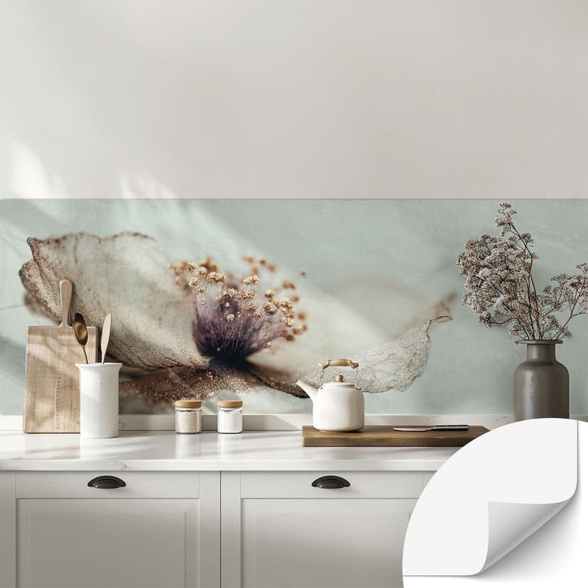 Självhäftande Stänkpanel Delikata torkade blommor i beige - Treechild