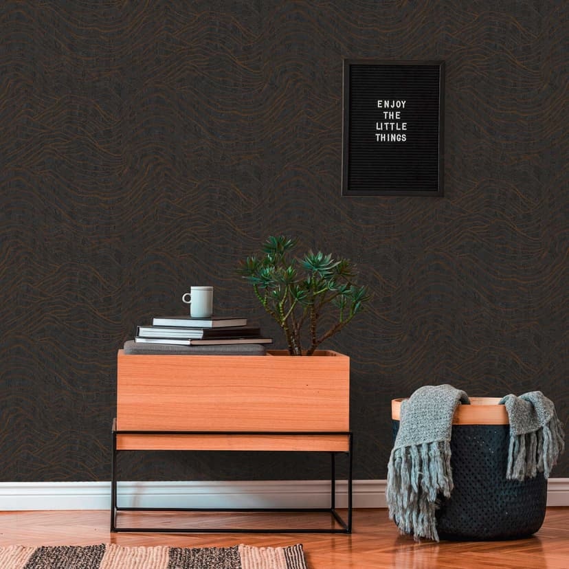 3D tapet med vågor svart silver - mönstrad tapet med metallic effekt - non-woven tapet modern