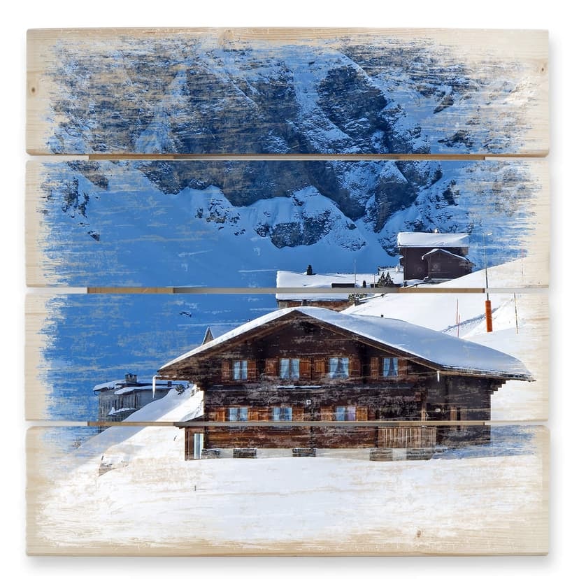Trätavla semesterstuga i de schweiziska Alperna - 40x41,5 cm