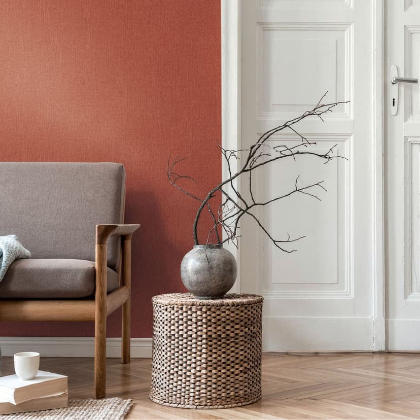 Linne textur terrakotta orange - Icke-vävd tapet textil matt
