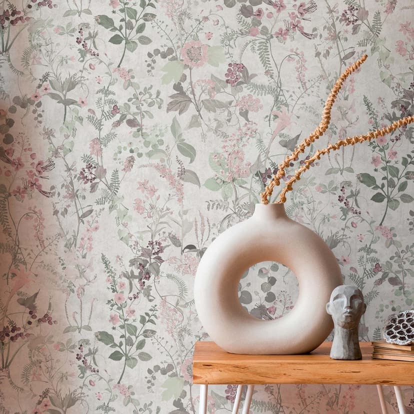 Tapet kök lantgård non-woven blommig tapet non-woven tapet blomma äng lila vit grön