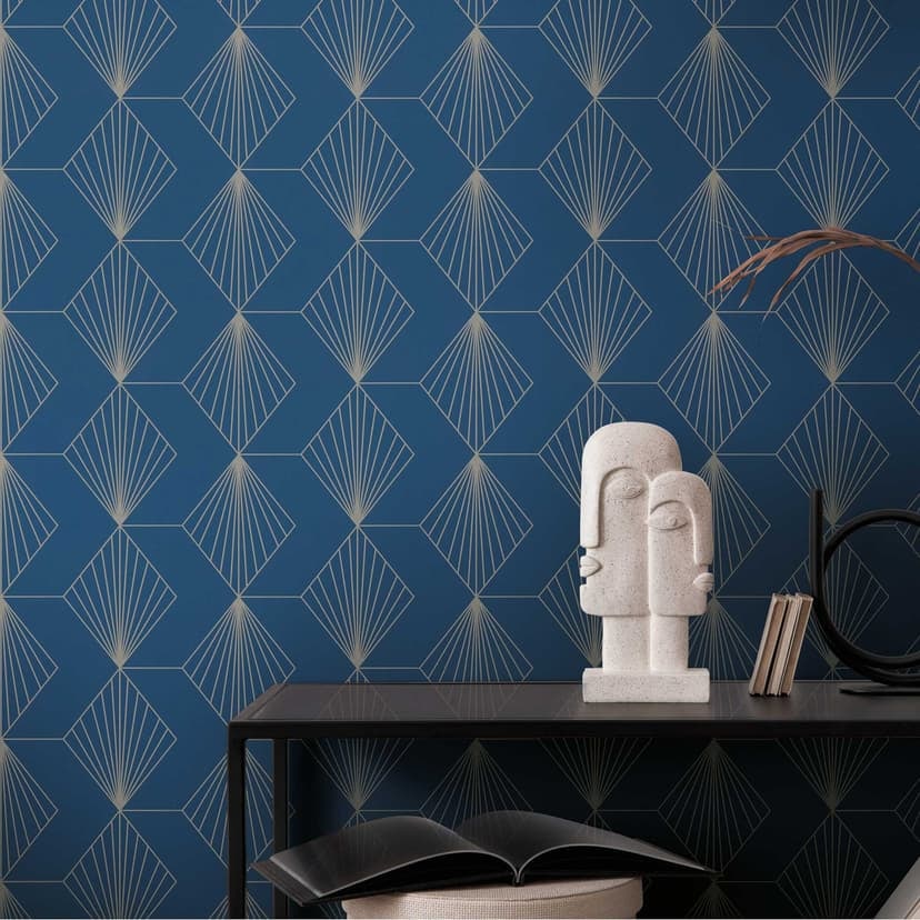 Geometrisk Art Deco tapet blå silver - modern mönster tapet - Icke-vävd tapet
