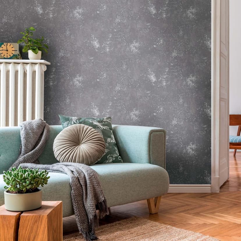 Grå silver metallic effekt non-woven tapet vintage för vardagsrum, kök