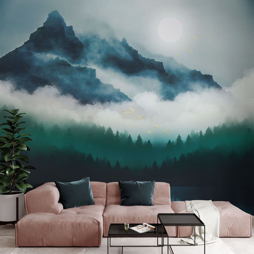 Dimmigt landskap på natten Fototapet - SpaceFrog Designs
