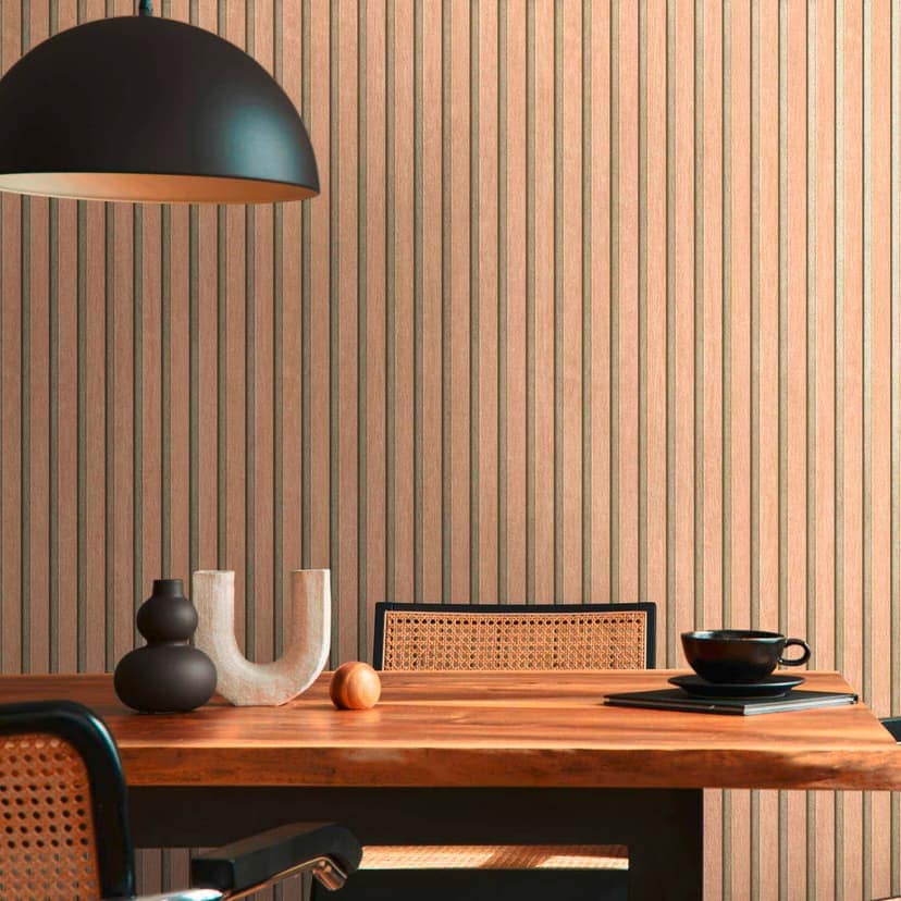 3D-tapet beige med guldmetallisk bakgrund - skandinavisk akustisk träpanel
