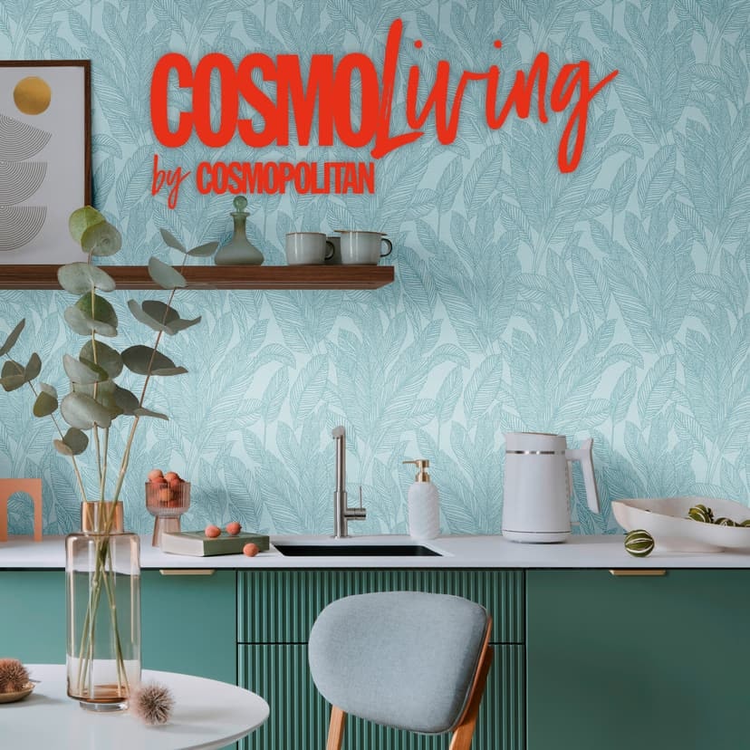 COSMOPOLITAN designtapet med bladstruktur ljusblå - Icke-vävd tapet modern