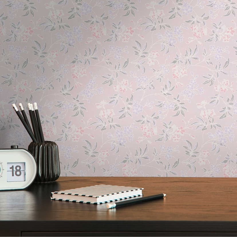 Blommig tapet med blommor rosa grädde - modern blommönster tapet - non-woven tapet blommig