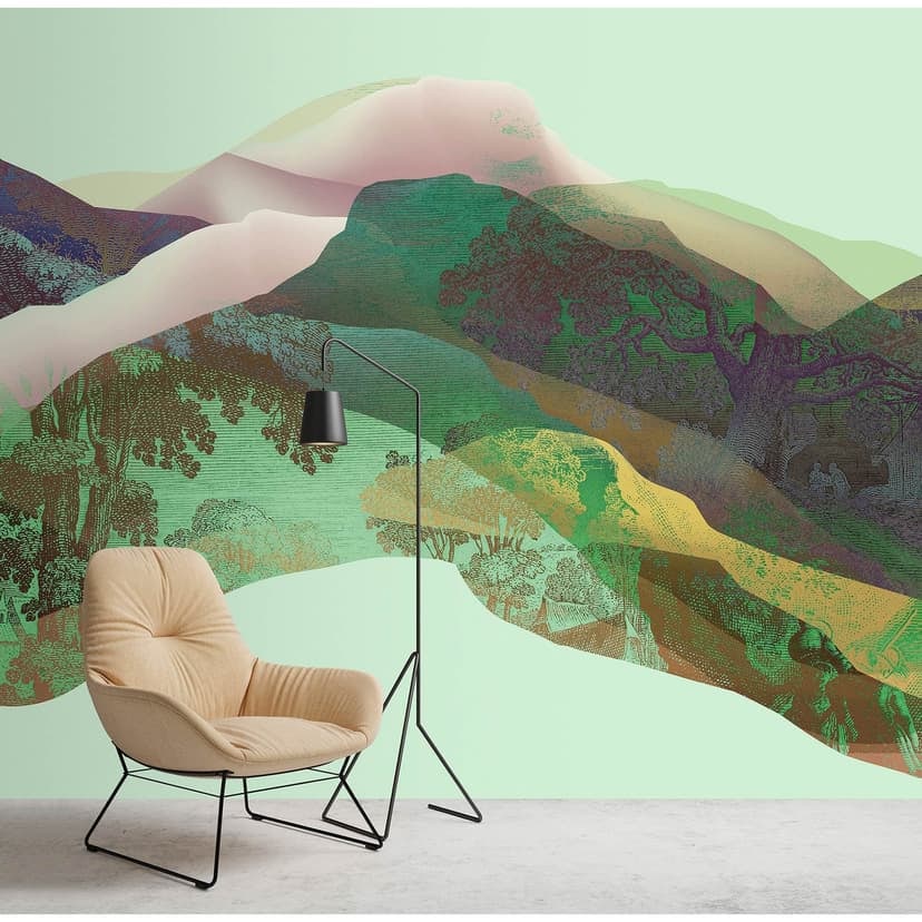 Livingwalls Fototapet Walls by Patel 3 Magic Mountain 3 grön, brun, rosa, gul, beige