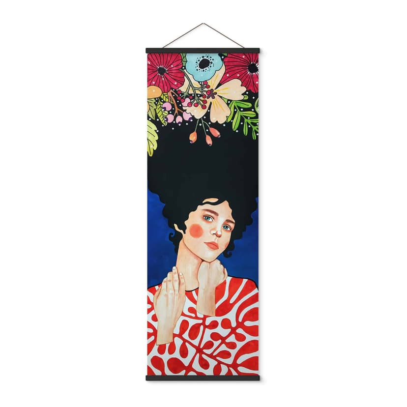 Textil poster kvinna med blommor i håret - Hülya - Panorama