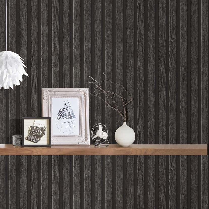 3D träpaneler non-woven tapet - naturliga trälameller av A.S. Creation svart, modern