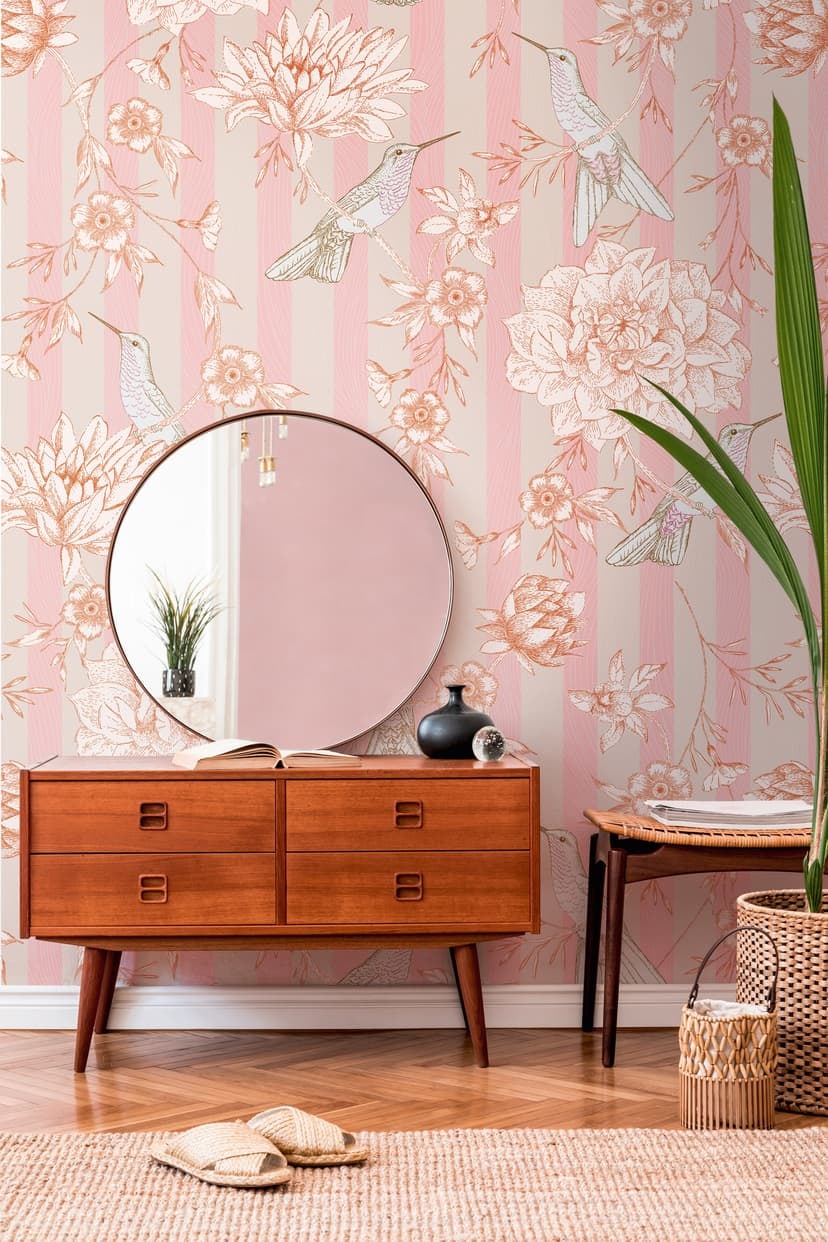 Blommig tapet rosa beige - non-woven Fototapet blommor växter Livingwalls - matt och slät