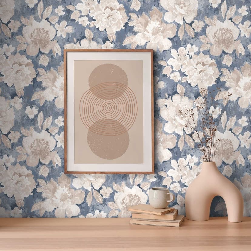Blommig tapet vintage blå beige - blommig tapet retro look - non-woven tapet