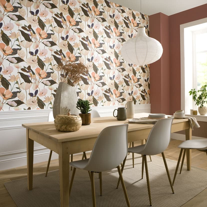 Icke-vävd tapet, tapet med blommotiv Secret Garden coral