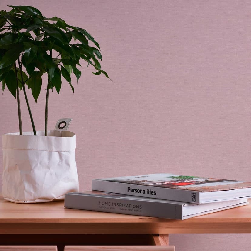 Rosa med linneutseende - tapet med tygutseende - non-woven tapet med struktur
