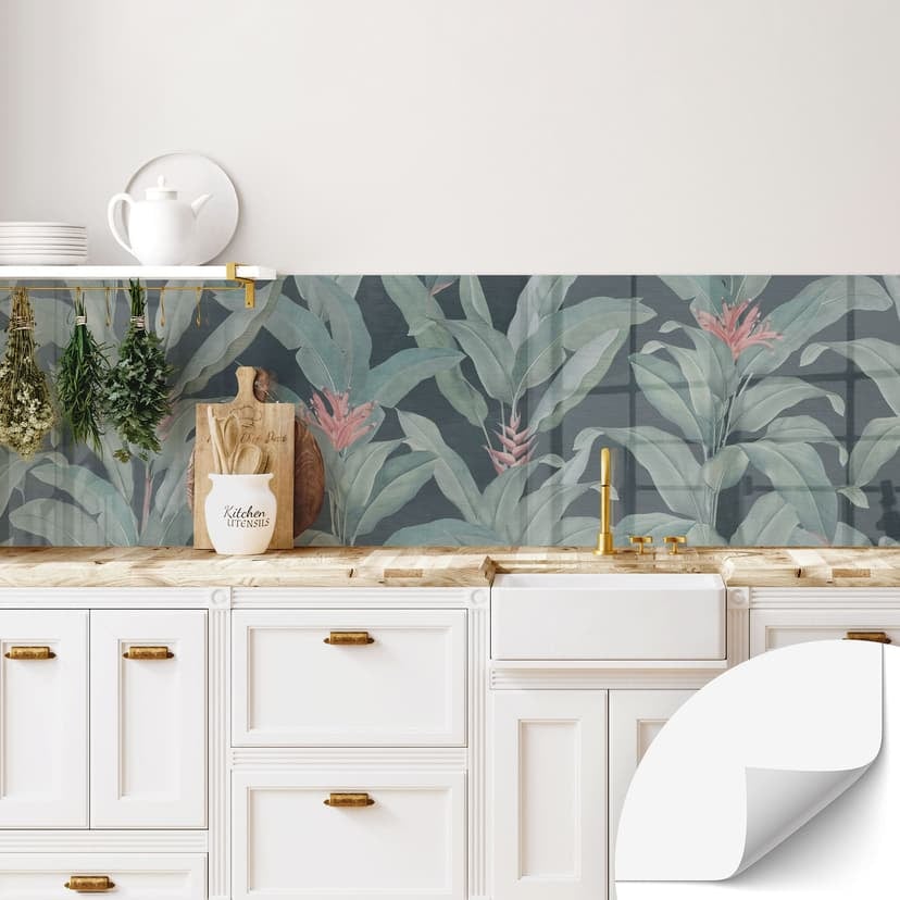Självhäftande stänkpanel Urban Jungle Tropical Leaves Green - Bloomery Decor