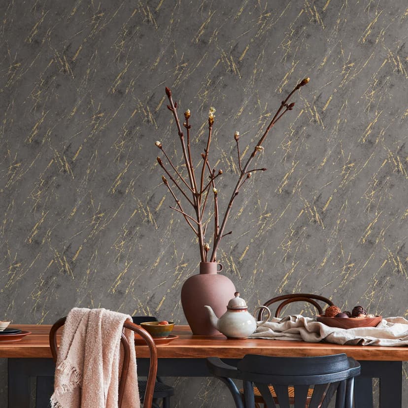 Marmoreffekt tapet sten grå guld non-woven tapet marmor antracit design prov