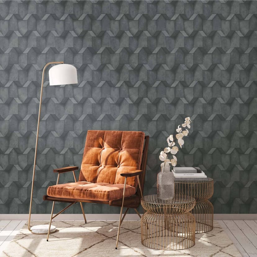 3D-effekt non-woven tapet svart antracit betong utseende mönster tapet hall