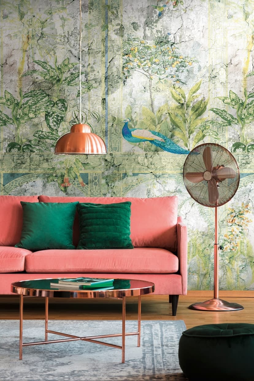 Blommig tapet Livingwalls växter grön blå - non-woven Fototapet - matt och slät